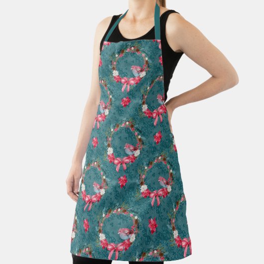 Tablier Couronne de Noël Turquoise et bourguignonne et car (Insitu)