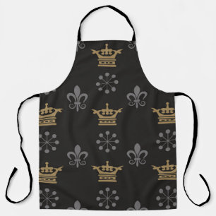 Tablier Couronnes d'or sur fond d'écran noir, motif transp