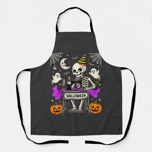 Tablier Couture de squelette d'Halloween Fantôme Citrouill (Recto)