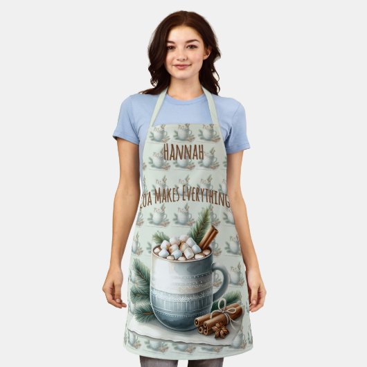 Tablier Cozy Winter Cocoa Marshmallow Mug Scene (Porté)