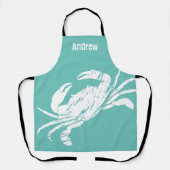 Tablier Crabe blanc Turquoise Bleu Patiné Look fruits de m (Recto)