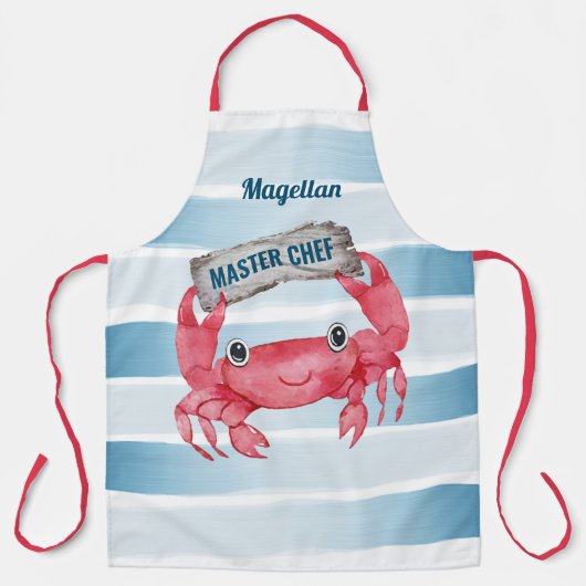 Tablier Crabe côtier | Maison de plage Blue & White Stripe (Recto)