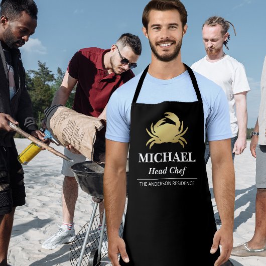 Tablier Crabe doré élégant Chef de nom de fruits de mer