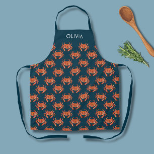 Tablier Crabe Motif de bord de mer Nom personnalisé Apron