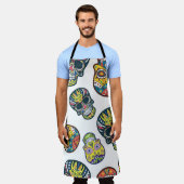 Tablier Crâne à sucre coloré : motif complexe. (Porté)