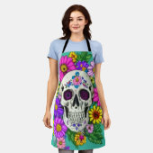 Tablier crâne coloré avec fleurs (Porté)