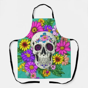 Tablier crâne coloré avec fleurs