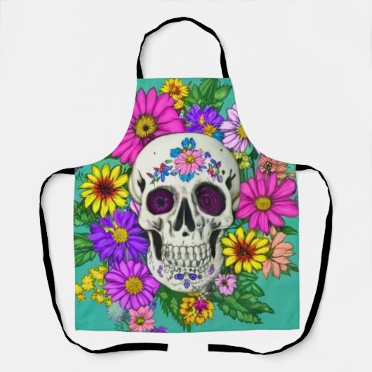Tablier crâne coloré avec fleurs (Recto)