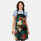 Tablier crâne et Rose (Porté)