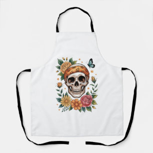 Tablier Crâne Floral Halloween Squelette