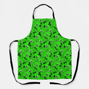 Tablier Crâne Floral Vert Néon Gothique