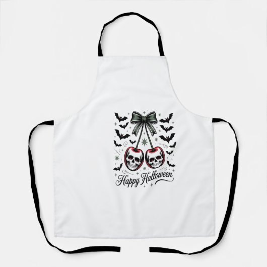 Tablier Crâne gothique cerise Halloween (Recto)