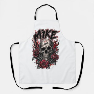 Tablier Crâne gothique de Mike avec des roses rouges et de