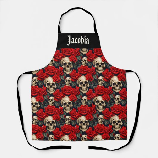 Tablier Crânes avec des roses rouges et noires (Recto)