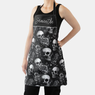 Tablier Crânes Et Halloween Noir Rose