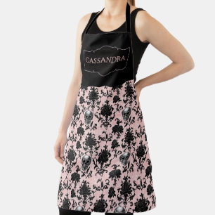 Tablier Crânes et roses gothiques roses et noirs personnal