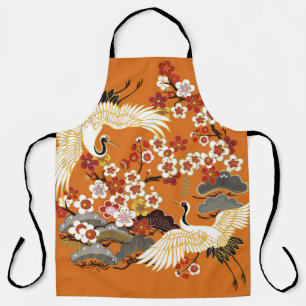 Tablier CRANES ET SAKURA DE COULEUR. Coloré floral transpa