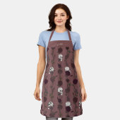 Tablier Crânes Floraux Gothiques Mauve Foncé (Porté)