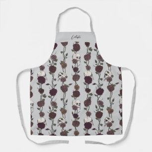 Tablier Crânes Floraux Sombres Gothiques Gris Clair