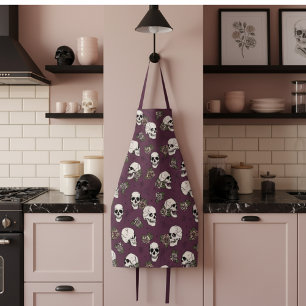 Tablier Crânes gothiques Maroon et Floral Rose