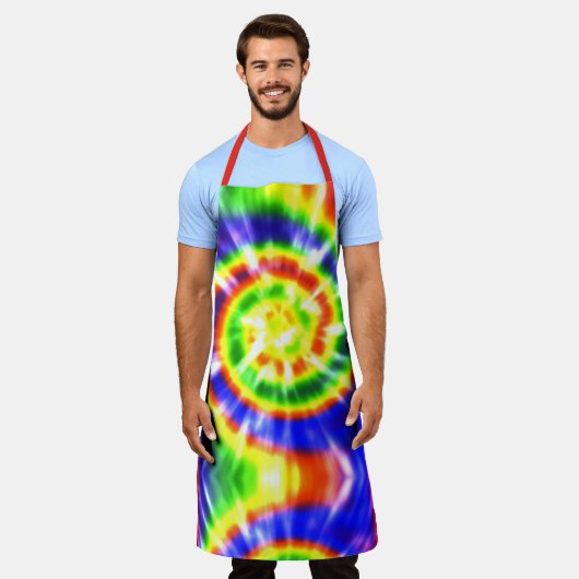 Tablier Cravate moderne rétro teint rouge vert jaune (Porté)