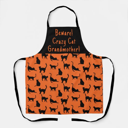 Tablier Crazy Cat customisé Grand-mère Halloween (Recto)