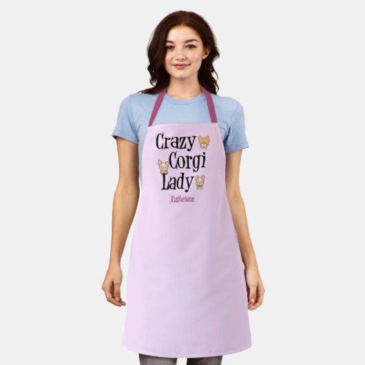 Tablier Crazy Corgi Lady Cute Pink Monogramme (Porté)