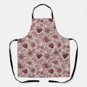 Tablier Cream Burgundy Red Hearts Flowers (Recto)