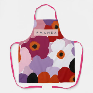 Tablier Création Personnalisée de Fleurs Rouges et Roses F