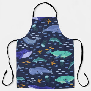 Tablier Créatures marines : baleines, méduses motif.