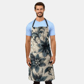 Tablier Crème courbée et conception florale bleu marine (Porté)