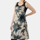 Tablier Crème courbée et conception florale bleu marine (Insitu)