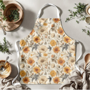 Tablier Crème Fleur Séchée Sauvage Vintage Orange Marron