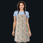 Tablier Crème Rustique Motif botanique de Noël<br><div class="desc">Tablier festif et rustique avec illustration dessinée à la main de la verdure hivernale.</div>