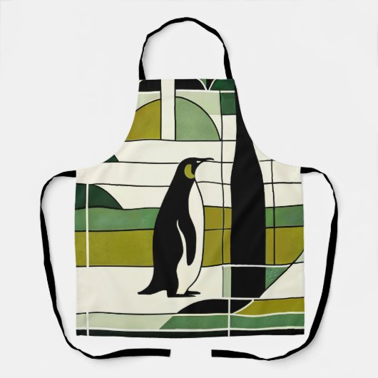 Tablier Crème vert olive Géométrique Forêt de pingouins Ré (Recto)