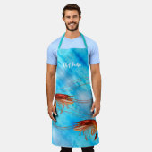 Tablier Crevettes fantaisie en bleu (Porté)