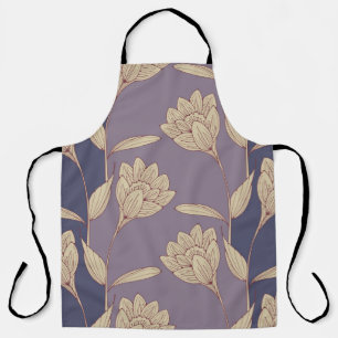 Tablier Crocus floral rétro : Papier peint bleu mauve