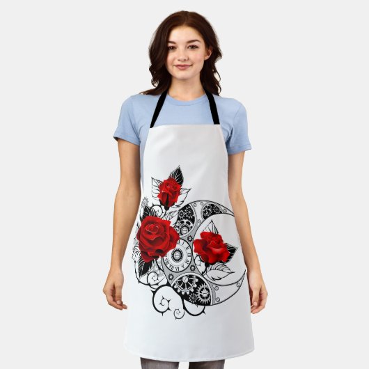 Tablier Croissant mécanique avec roses rouges (Porté)