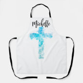 Tablier Croix chrétienne de l'Aquarelle bleue (Recto)