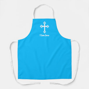 Tablier Croix chrétienne I Love Jésus Ciel Bleu