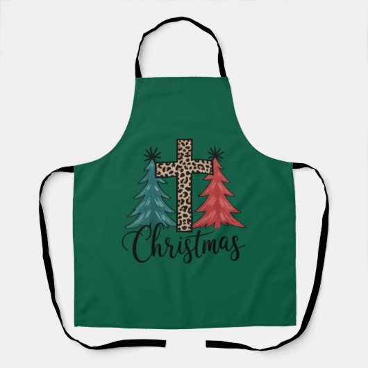 Tablier Croix de léopard Arbres de Noël Chrétiens  (Recto)