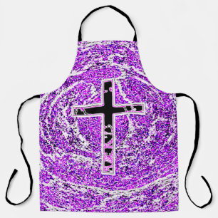 TABLIER CROIX NOIRE ET ROSE AVEC ARRIÈRE - PLAN VIOLET