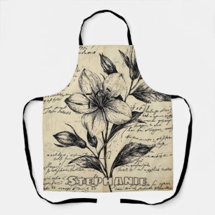 Tablier Croquis floral rustique avec calligraphie - âge (5