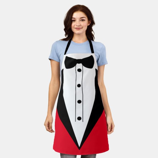 Tablier Croupier jeu nuit tuxedo noir cravate (Porté)