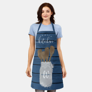 Tablier Cuillère en bois bleue rustique pour la cuisine fa