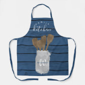 Tablier Cuillère en bois bleue rustique pour la cuisine fa (Recto)