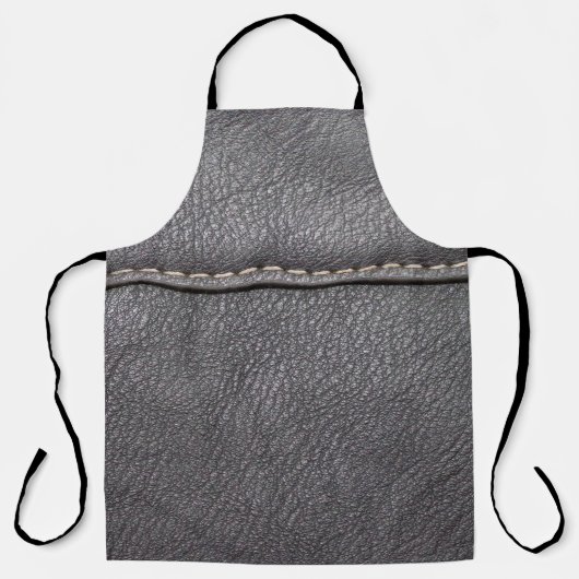 Tablier Cuir noir cousu avec couture blanche (Recto)