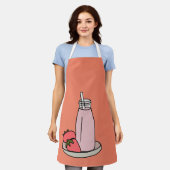 Tablier Cuire fraise laitue rose et blanc (Porté)