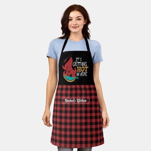 Tablier Cuisine amusante ça devient chaud Noir Rouge Plaid (Porté)