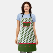 Tablier Cuisine aux fraises à carreaux vert et blanc (Porté)